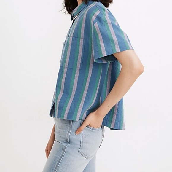 Madewell Women's Beachside Linen Blend Striped Button Down Shirt EUC - Picture 7 of 8